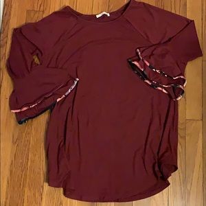 Maroon top with floral bell sleeve